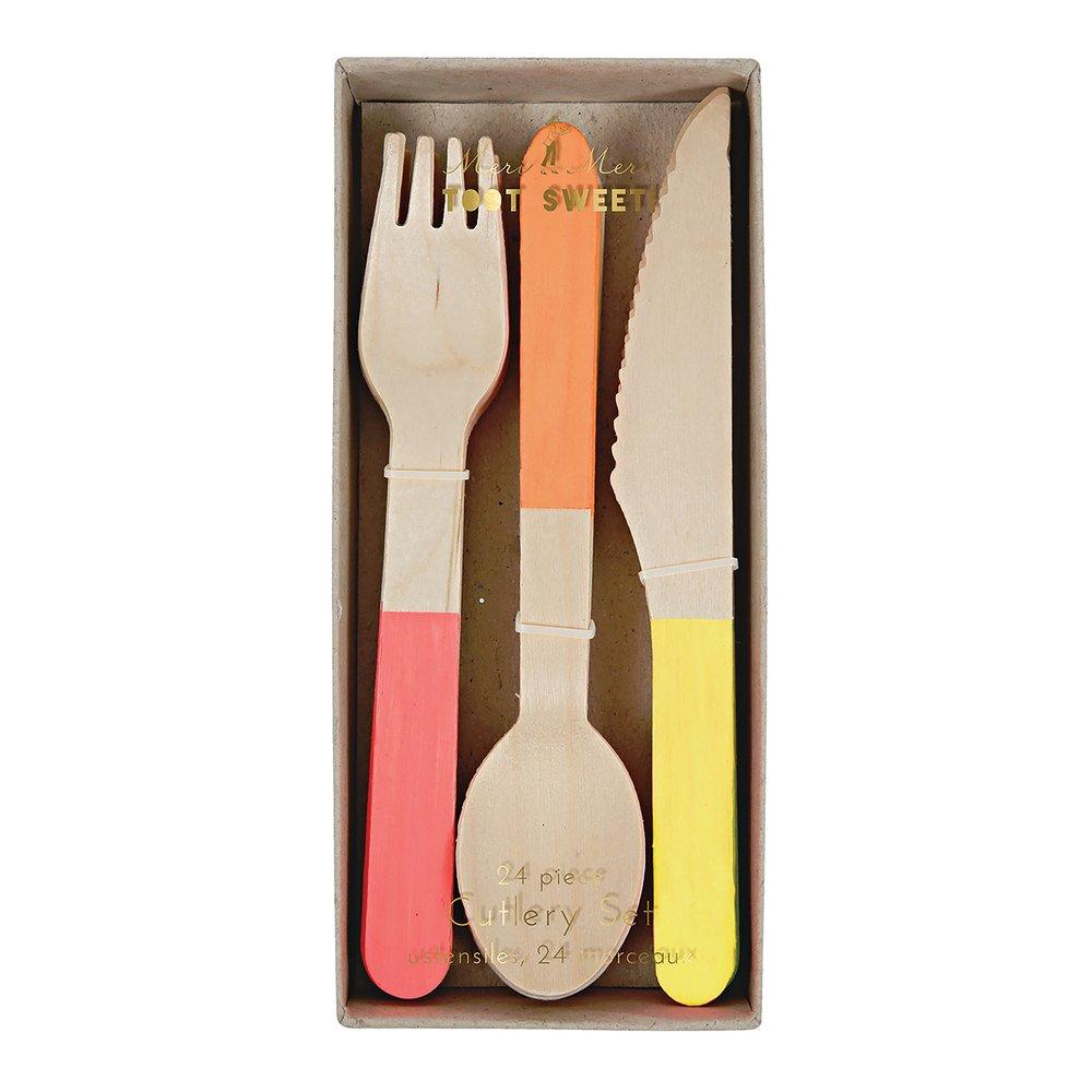 Neon Wooden Cutlery Set (set of 24) – YayParty